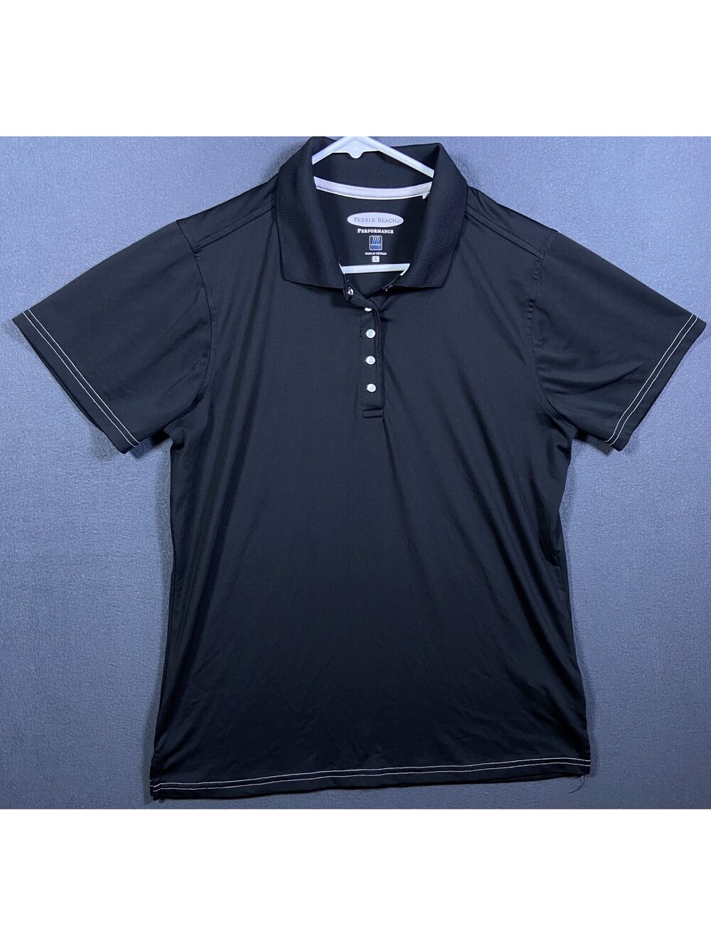 PEBBLE BEACH Performance Polo Shirt Womens Black Pearl Snap Golf Large EUC!